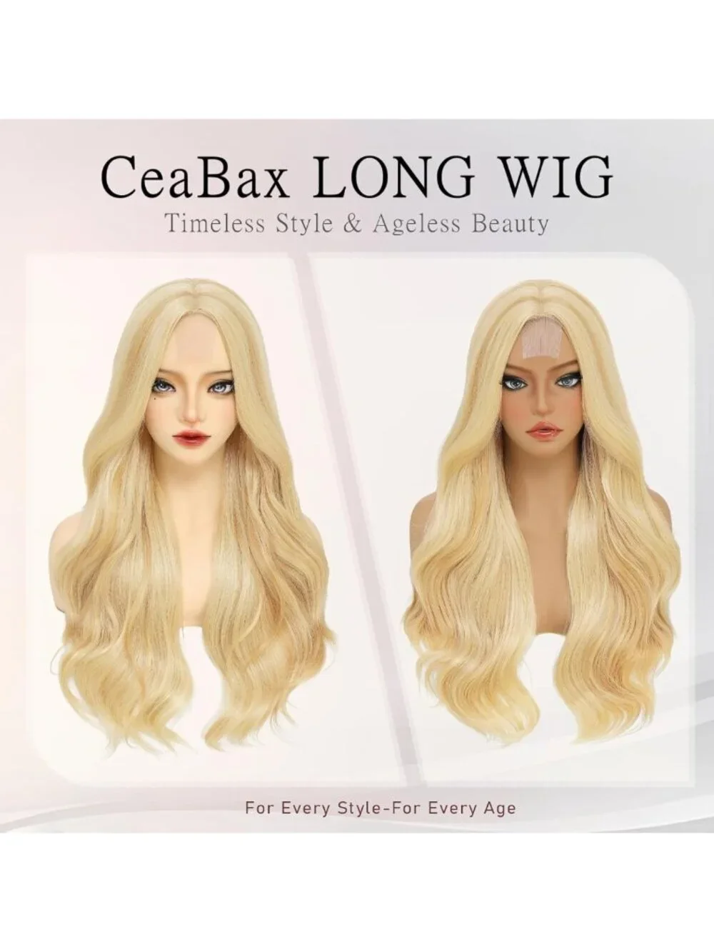26-Inch Long Blonde Wavy Wig for Women - Middle Part Synthetic Hairpiece